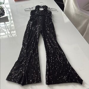 Black Sequin Wide-Leg Jumpsuit